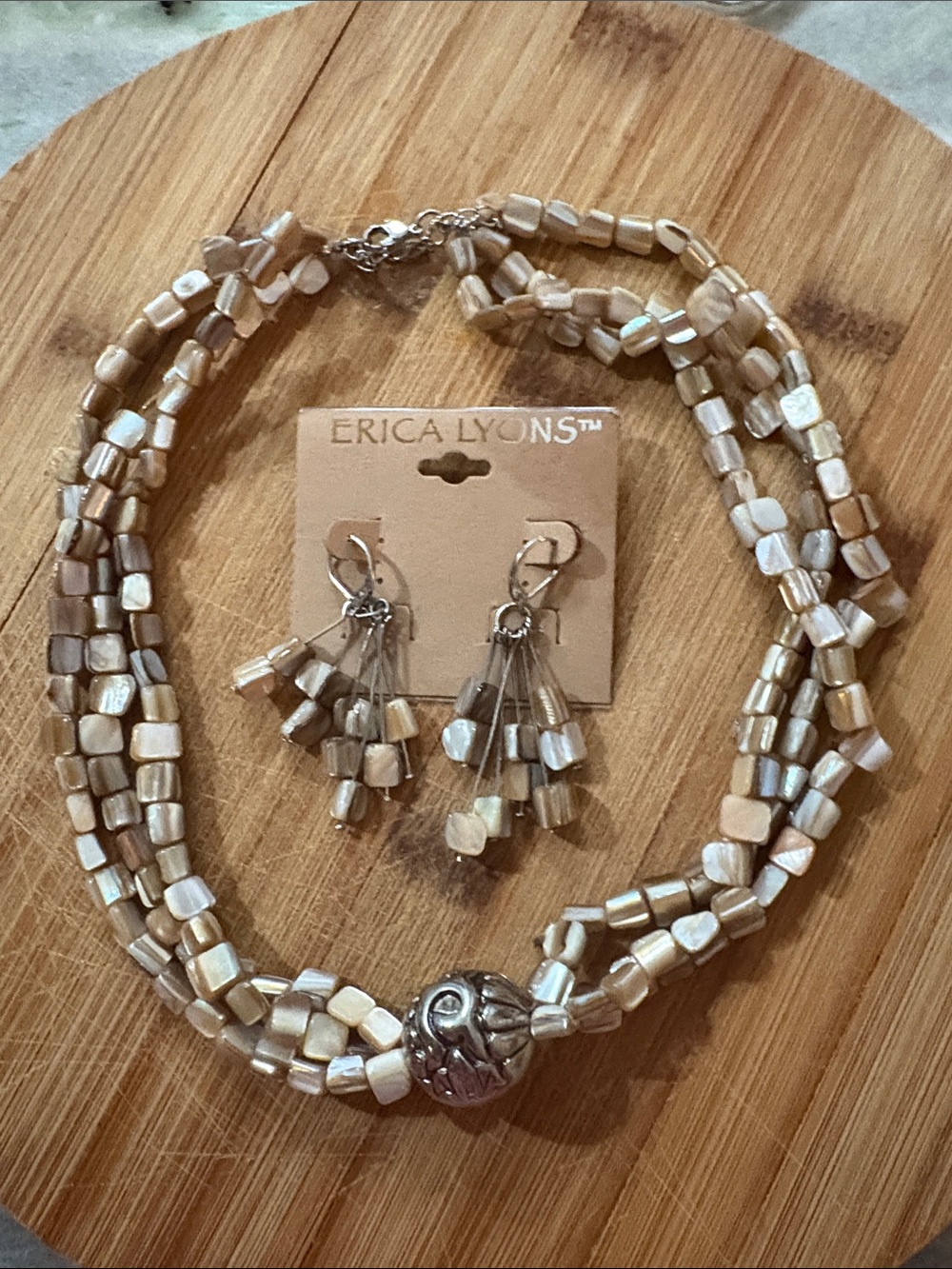 Erica Lyons Neutral Multi-Strand Pearlized Bead Necklace with Dangle Earrings